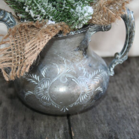Mini Christmas Tree Pewter Pot Decor Holiday Home Evergreen Cute Rustic Cabin - Picture 3 of 13